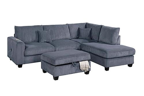 F8410 Fabric 3-Piece Sectional Sofa Set w/2 Accent Pillows Dark Gray by Poundex