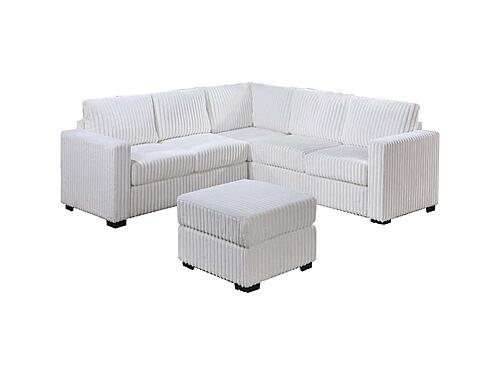 F8464 Fabric 4-Piece Sectional Sofa Set w/Ottoman Milk by Poundex