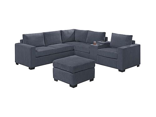 F8467 Fabric 4-Piece Sectional Sofa Set Dark Gray by Poundex