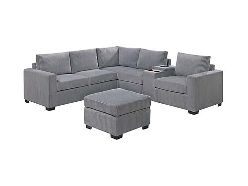 F8468 Fabric 4-Piece Sectional Sofa Set Light Gray by Poundex