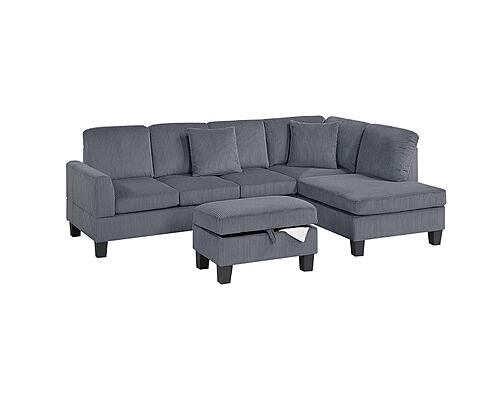 F8473 Fabric 3-Piece Sectional Sofa Set Drak Gray by Poundex