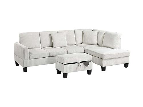 F8474 Fabric 3-Piece Sectional Sofa Set Beige by Poundex