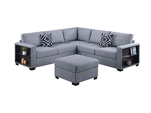 F8495 Fabric 4-Piece Sectional Sofa Set Gray by Poundex