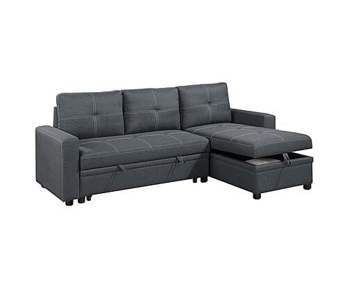 F8535 Polyfiber Convertible Sectional Sofa Set Charcoal by Poundex