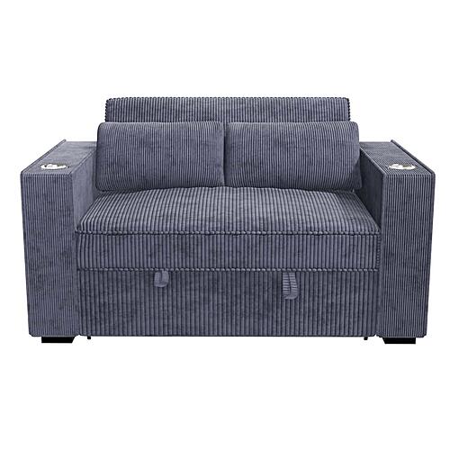 F8547 Fabric Convertible Sofa w/2 Accent Pillows Dark Gray by Poundex