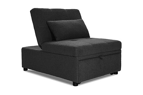 F8549 Sherpa Fabric Convertible Sofa w/Pull-Out Bed Black by Poundex