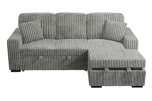 F8551 Fabric 2-Piece Convertible Sectional Sofa Set w/2 Accent Pillows & Fold-Down Table Smoke by Poundex