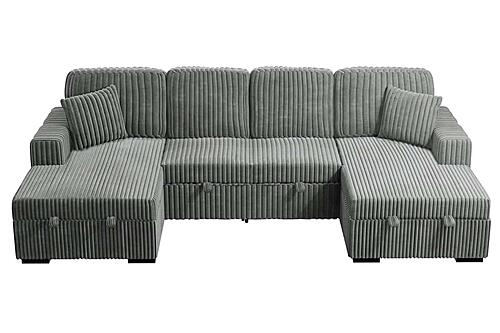 F8557 Fabric 3-Piece Convertible Sectional Sofa Set w/2 Accent Pillows Smoke by Poundex