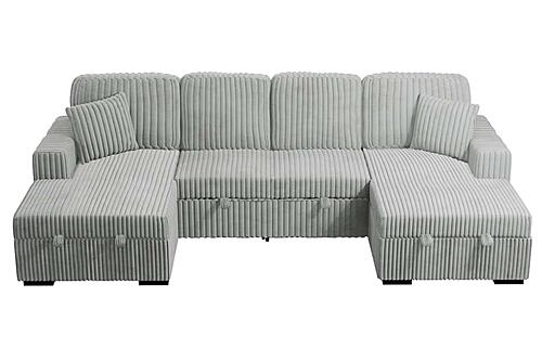 F8558 Fabric 3-Piece Convertible Sectional Sofa Set w/2 Accent Pillows Ash by Poundex