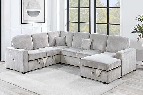 F8566 Fabric 4-Piece Sectional Sofa Set w/2 Accent Pillows Ivory by Poundex