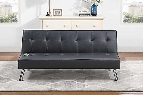 F8586 Faux Leather Convertible Sofa w/Usb Port Black by Poundex