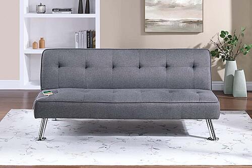 F8587 Polyfiber Convertible Sofa w/Usb Port Blue Gray by Poundex