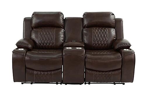 F86402 Gel Leatherette Power Reclining Loveseat Brown by Poundex