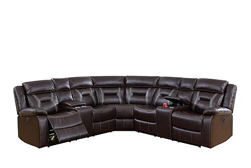 F86610 Gel Leatherette 3-Piece Sectional Sofa Set Dark Brown by Poundex