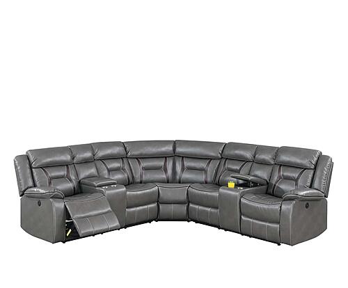 F86611 Gel Leatherette 3-Piece Sectional Sofa Set Gray by Poundex