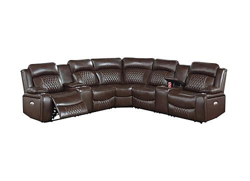 F86632 Gel Leatherette Power Motion Sectional Sofa Set Brown by Poundex