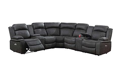 F86633 Gel Leatherette Power Motion Sectional Sofa Set Charcoal by Poundex