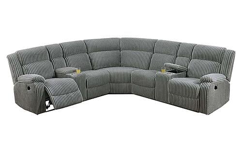 F86634 Fabric Power Motion Sectional Sofa Set Smoke by Poundex