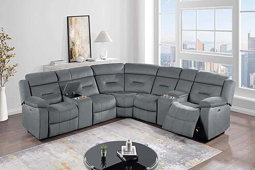 F86638 Velvet Power Motion Sectional Sofa Set Dark Gray by Poundex