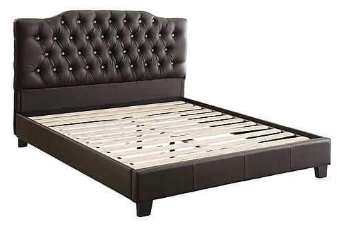 F9331Q Faux Leather Upholstered Queen Bed Black/Espresso by Poundex