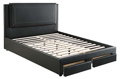 F9334F Faux Leather Upholstered Full Bed Black by Poundex