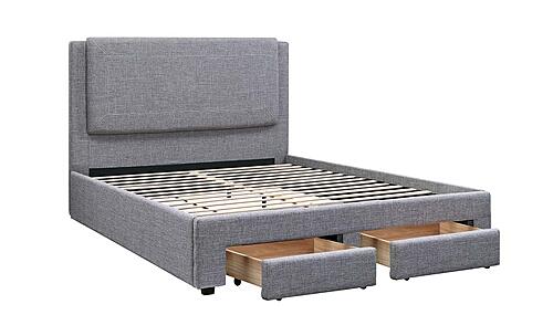 F9365F Fabric Upholstered Full Bed Light Gray/Black by Poundex