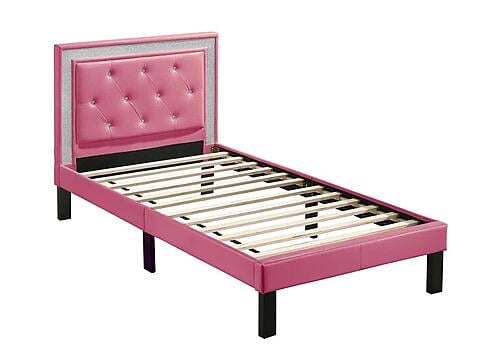 F9375T Faux Leather Upholstered Twin Bed Pink Pink/Espresso by Poundex