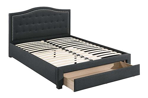 F9527EK Fabric Upholstered Eastern King Bed w/Drawer Charcoal/Black by Poundex