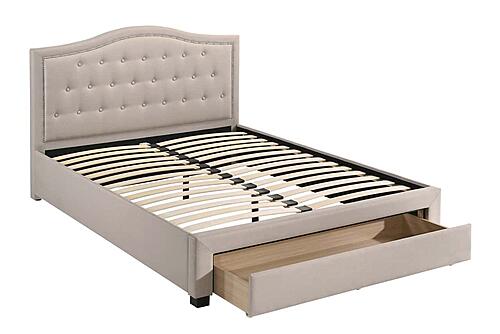 F9529F Fabric Upholstered Full Bed w/Drawer Light Brown/Black by Poundex