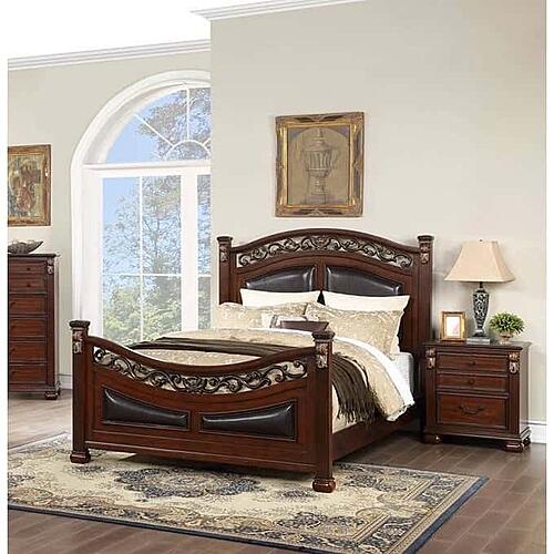 F9585Q Wood Queen Bed Dark Cherry by Poundex
