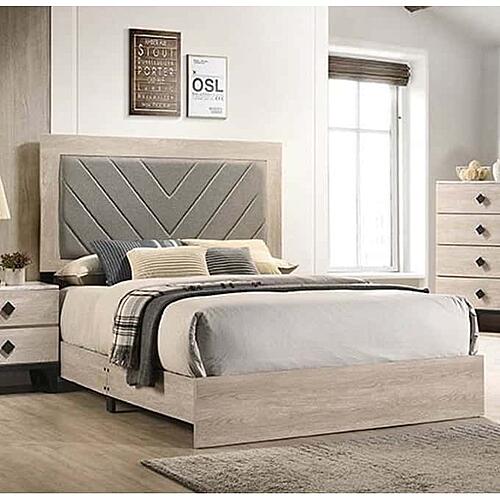 F9596Q Wood Queen Bed Foil Beige by Poundex