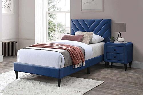 F9632F Velvet Upholstered Full Bed Navy Blue by Poundex