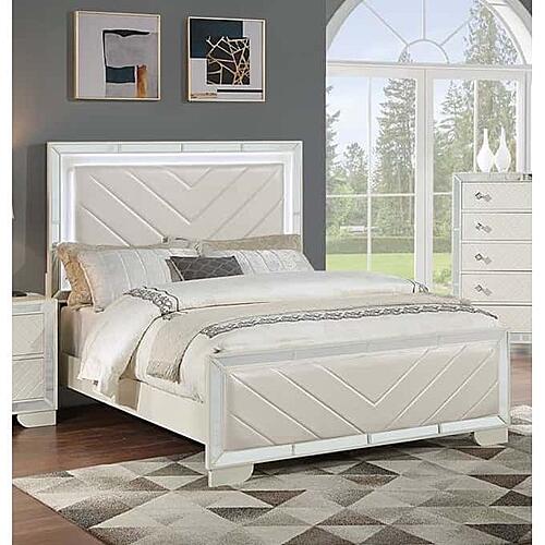 F9642Q Wood Queen Bed Ivory by Poundex