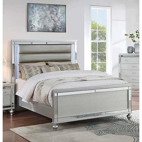 F9645EK Wood Eastern King Bed Silver by Poundex