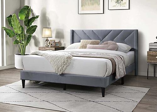 F9648F Velvet Upholstered Full Bed Gray by Poundex