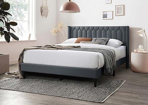 F9652F Fabric Upholstered Full Bed Charcoal by Poundex