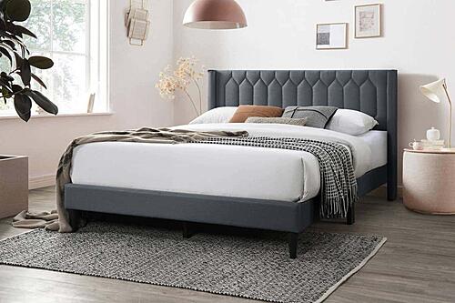 F9652Q Fabric Upholstered Queen Bed Charcoal by Poundex