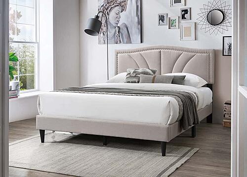 F9655F Fabric Upholstered Full Bed Light Brown by Poundex