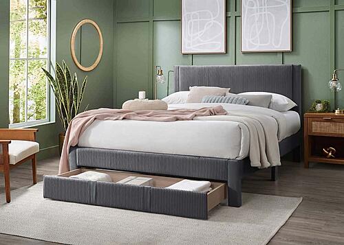 F9658F Fabric Upholstered Full Bed Dark Gray by Poundex
