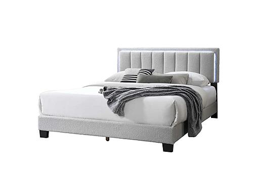 F9661F Fabric Upholstered Full Bed Light Gray by Poundex