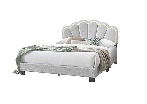 F9663F Fabric Upholstered Full Bed White by Poundex