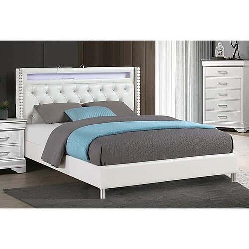 F9664Q Faux Leather Upholstered Queen Bed White/Espresso by Poundex