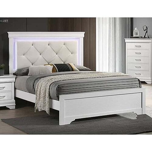 F9665Q Wood Queen Bed w/Led White by Poundex