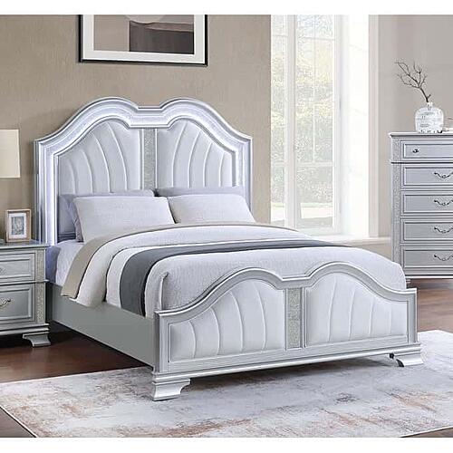 F9670EK Wood Eastern King Bed w/Led Silver by Poundex