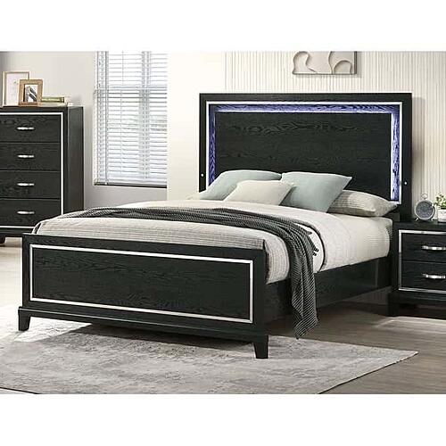 F9672EK Wood Eastern King Bed w/Led Black by Poundex