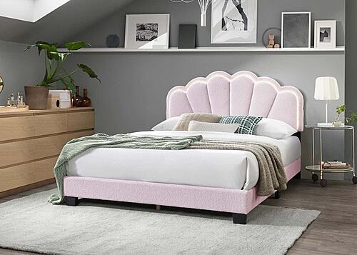 F9675F Fabric Upholstered Full Bed Pink by Poundex