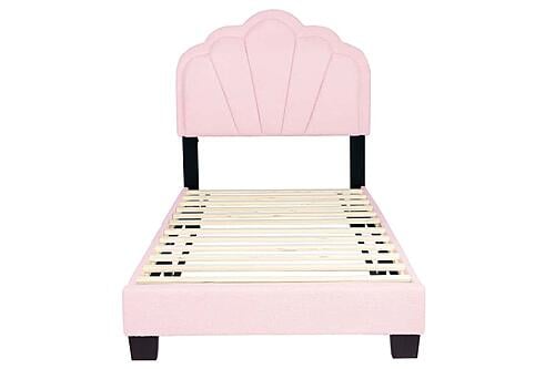 F9675T Fabric Upholstered Twin Bed Pink by Poundex