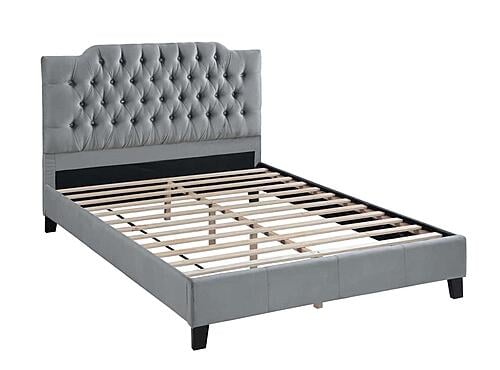 F9679F Velvet Upholstered Full Bed Gray by Poundex