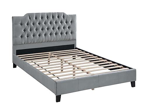 F9679Q Velvet Upholstered Queen Bed Gray by Poundex