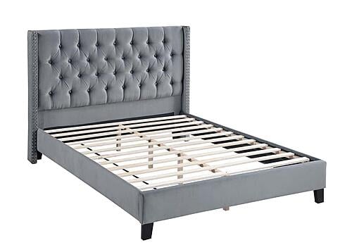 F9680F Velvet Upholstered Full Bed Gray by Poundex
